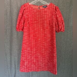 ModCloth Red White Metallic Shift Dress Textured Loose Puff Sleeves Medium Women